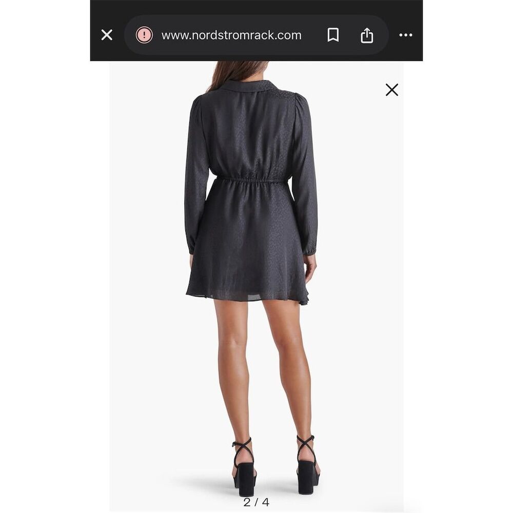 Steve Madden Women's L Black Shiny Leopard Faux Wrap Dress Knee Length - Picture 2 of 13